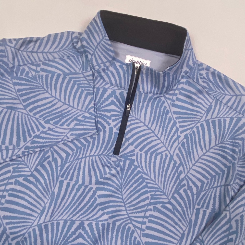 Chubbies The Palm Reader Quarter Zip Pullover Mens XL Blue Palm Leaf Golf